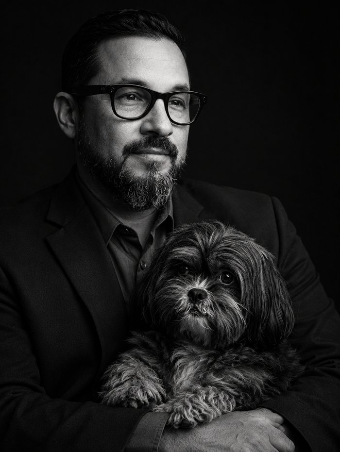 Alex, the creator of CalcProject, with his dog Evie